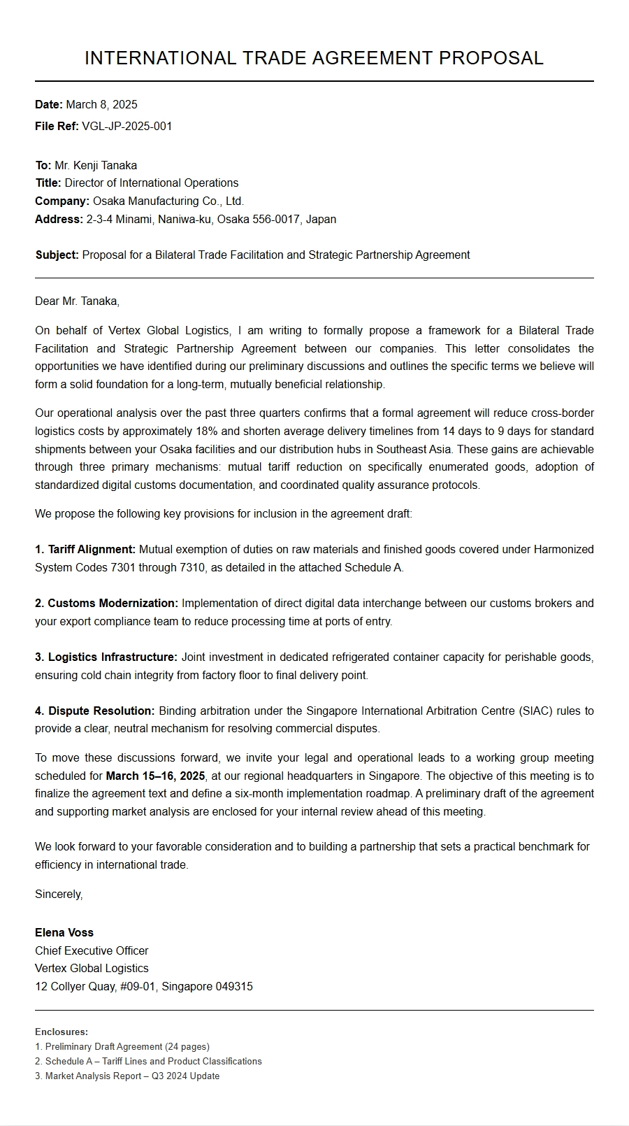 International Trade Agreement Proposal Letter
