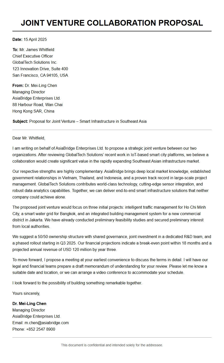 Joint Venture Collaboration Proposal Letter