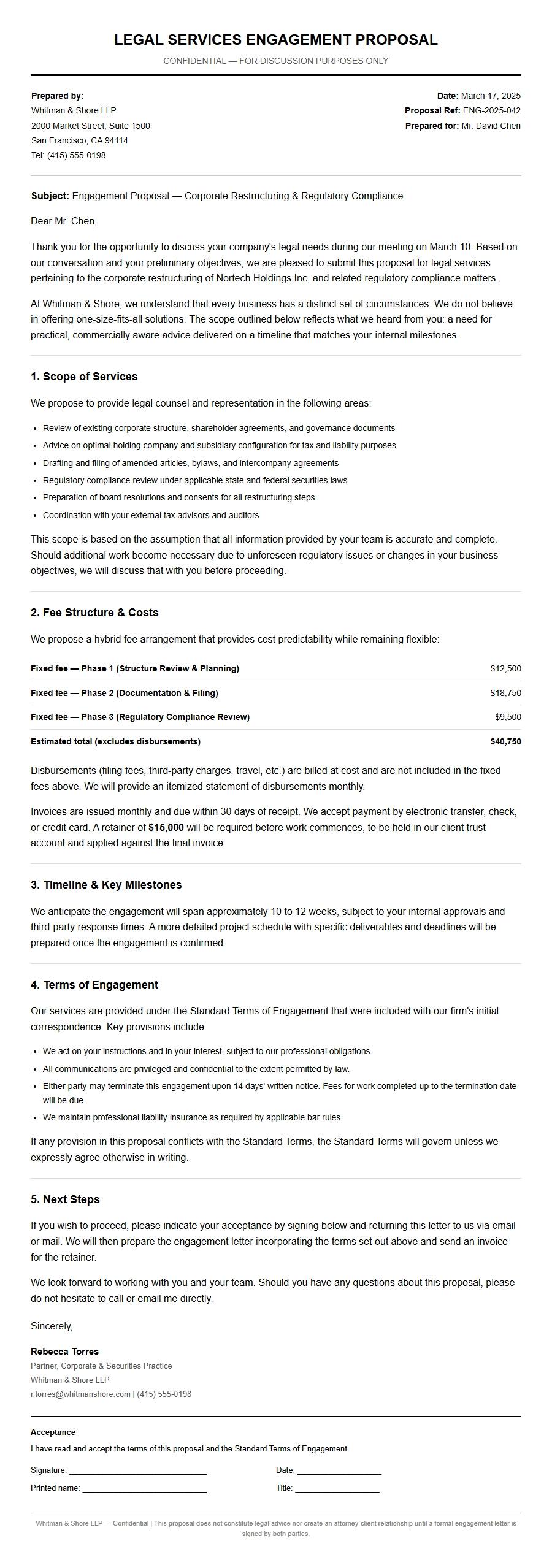 legal services engagement proposal letter - Business Proposal Letters