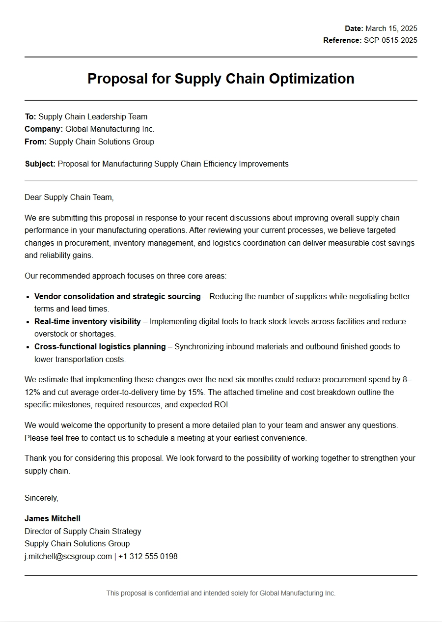 Manufacturing Supply Chain Proposal Letter