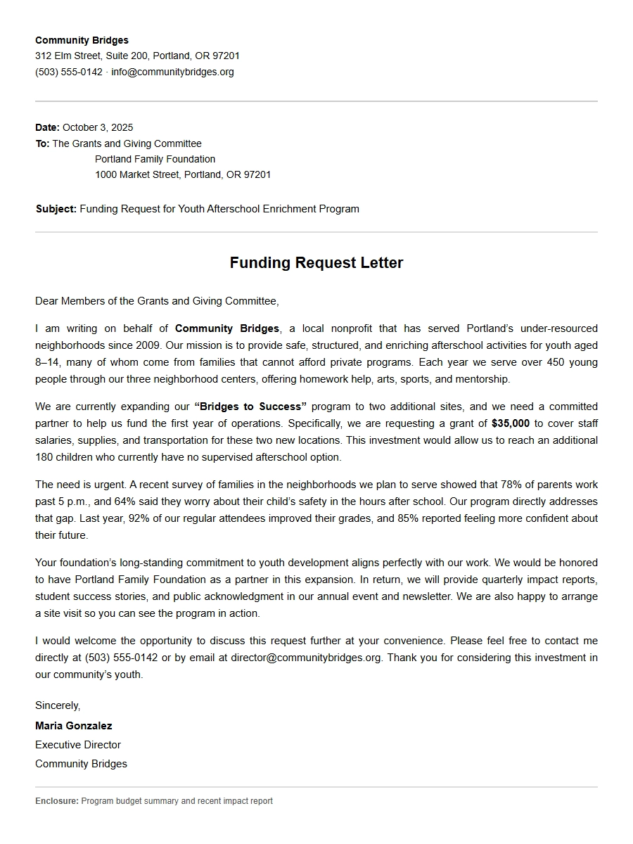 Nonprofit Funding Request Letter Template