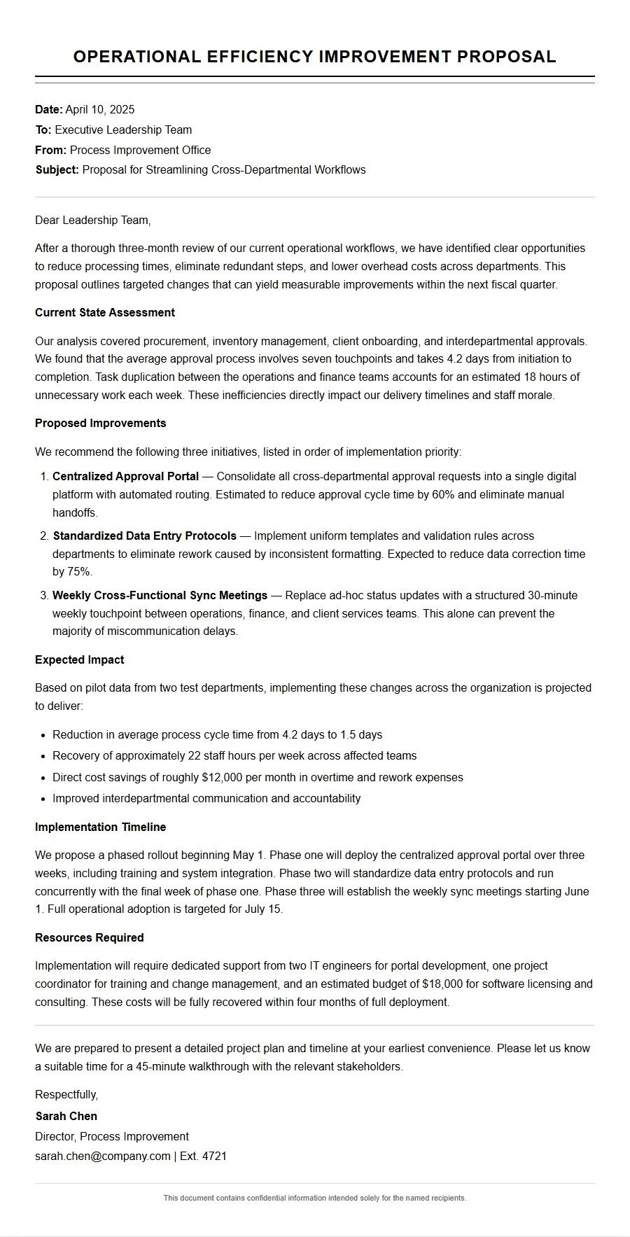 Proposal for Operational Efficiency Improvement