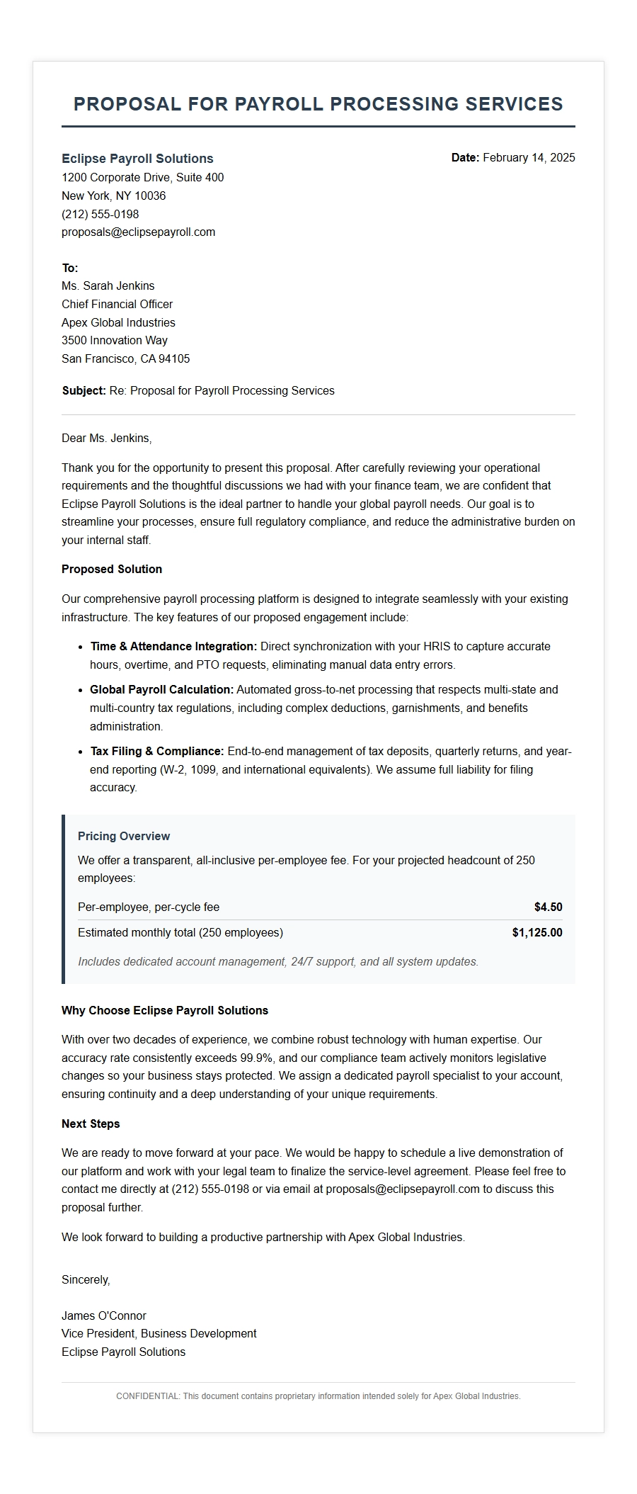 Payroll Service Proposal Letter Sample