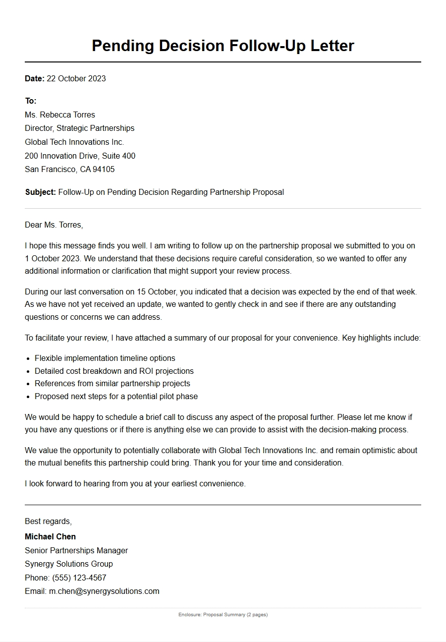 Pending Decision Follow Up Letter Template