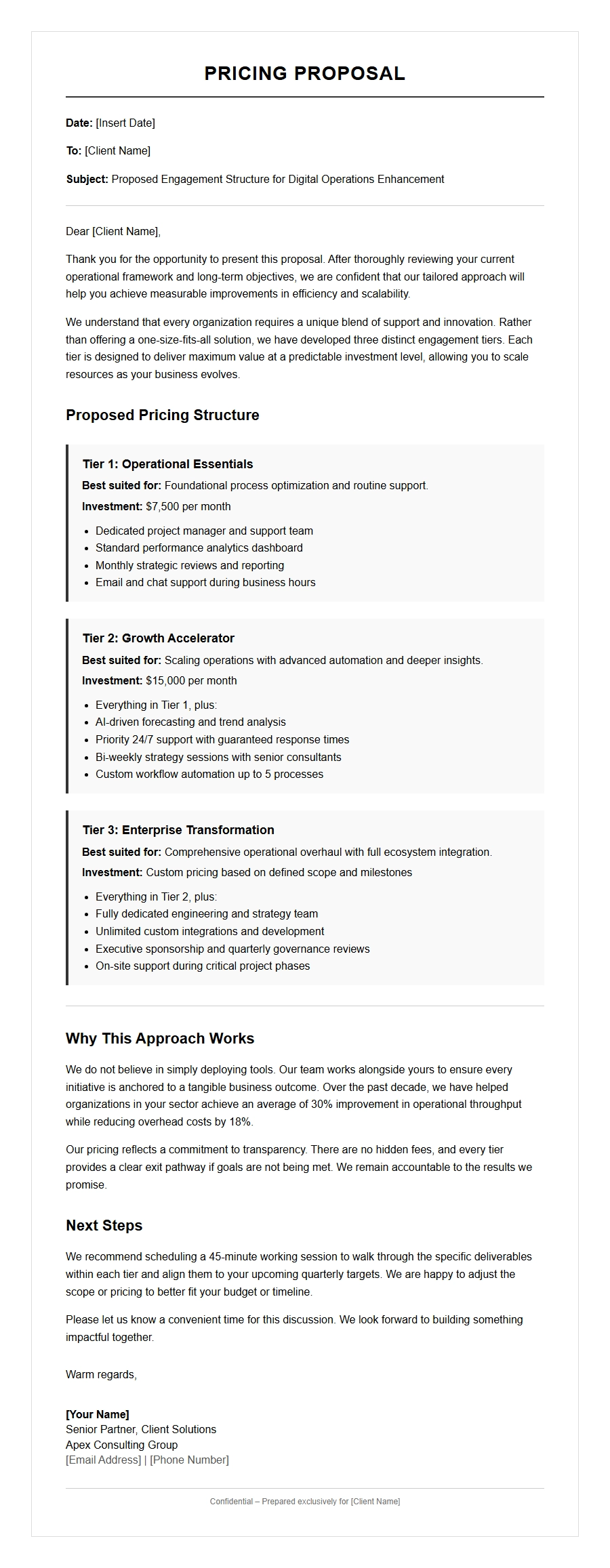 Pricing Structure Proposal Letter Example