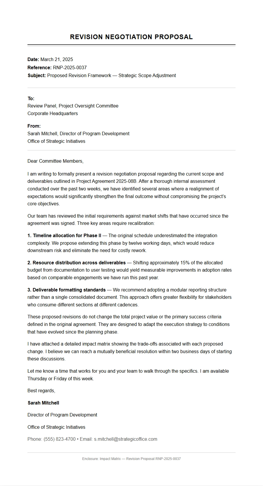 Business Proposal Letter for Revision Negotiation