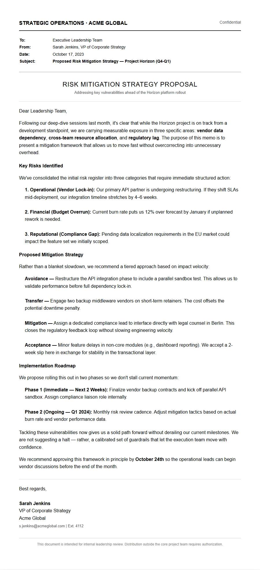 Risk Mitigation Strategy Proposal Letter