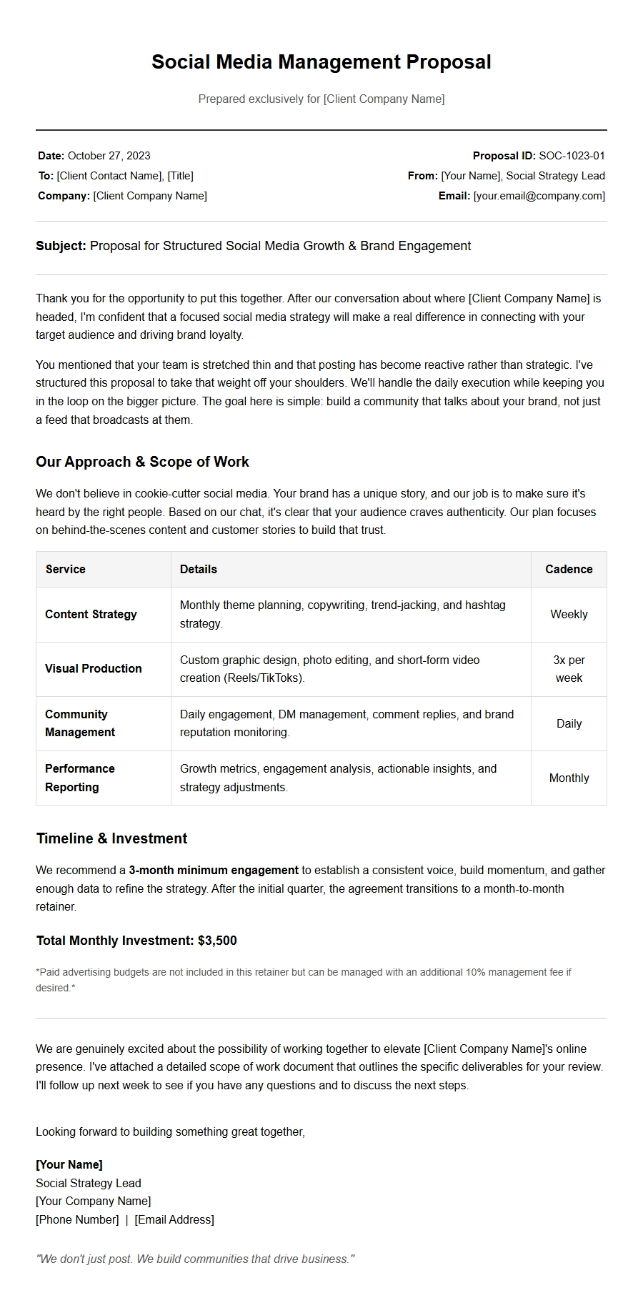 Professional Social Media Management Proposal