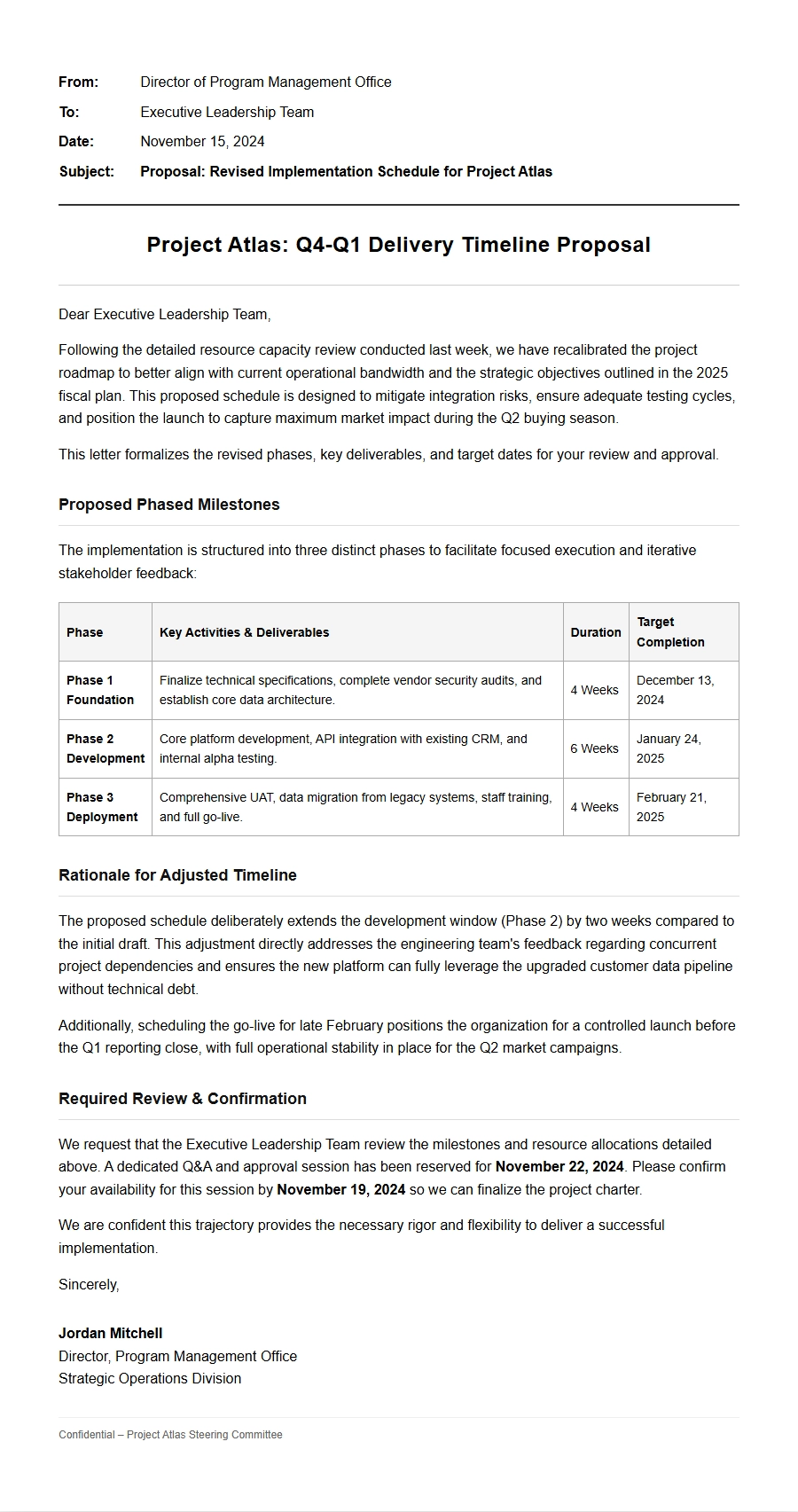Timeline and Schedule Proposal Letter Guide