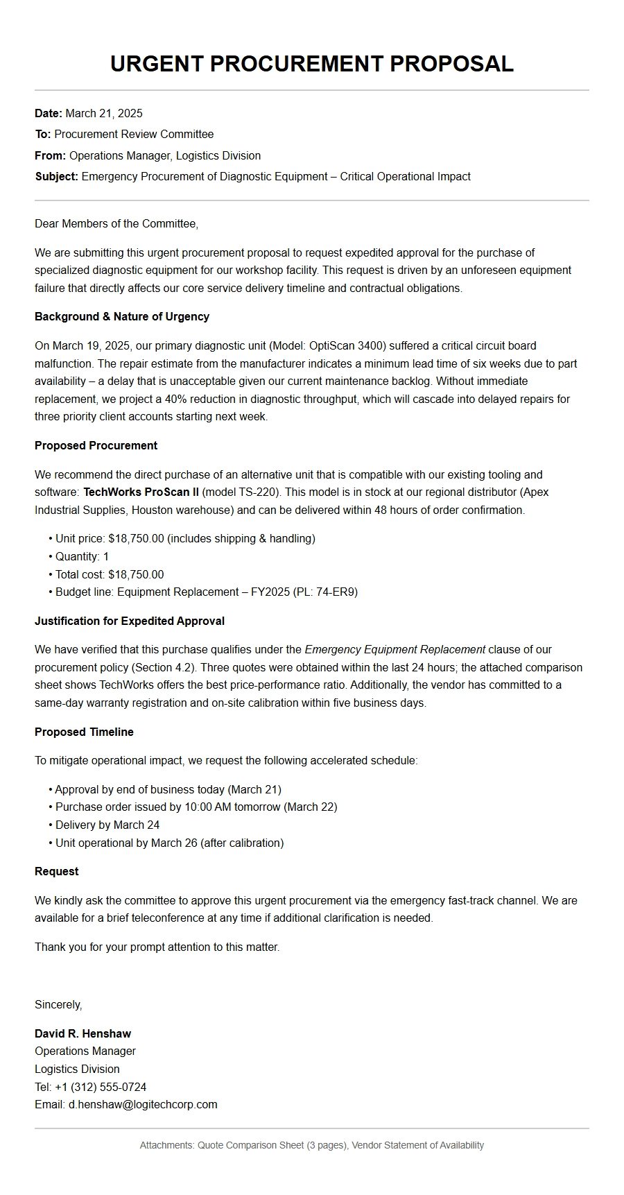 Crafting an Urgent Procurement Proposal Letter