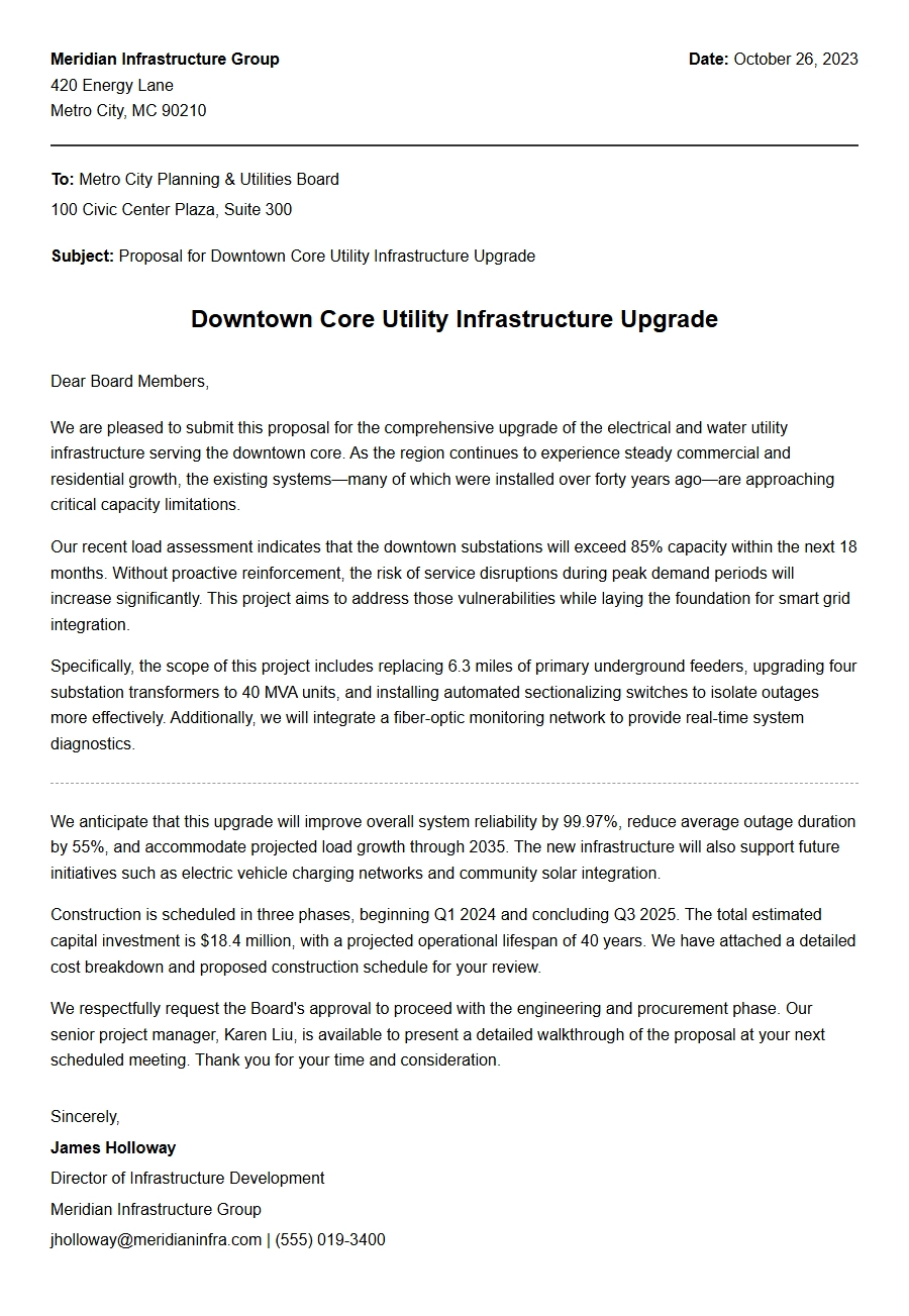 Utility Infrastructure Upgrade Proposal Letter