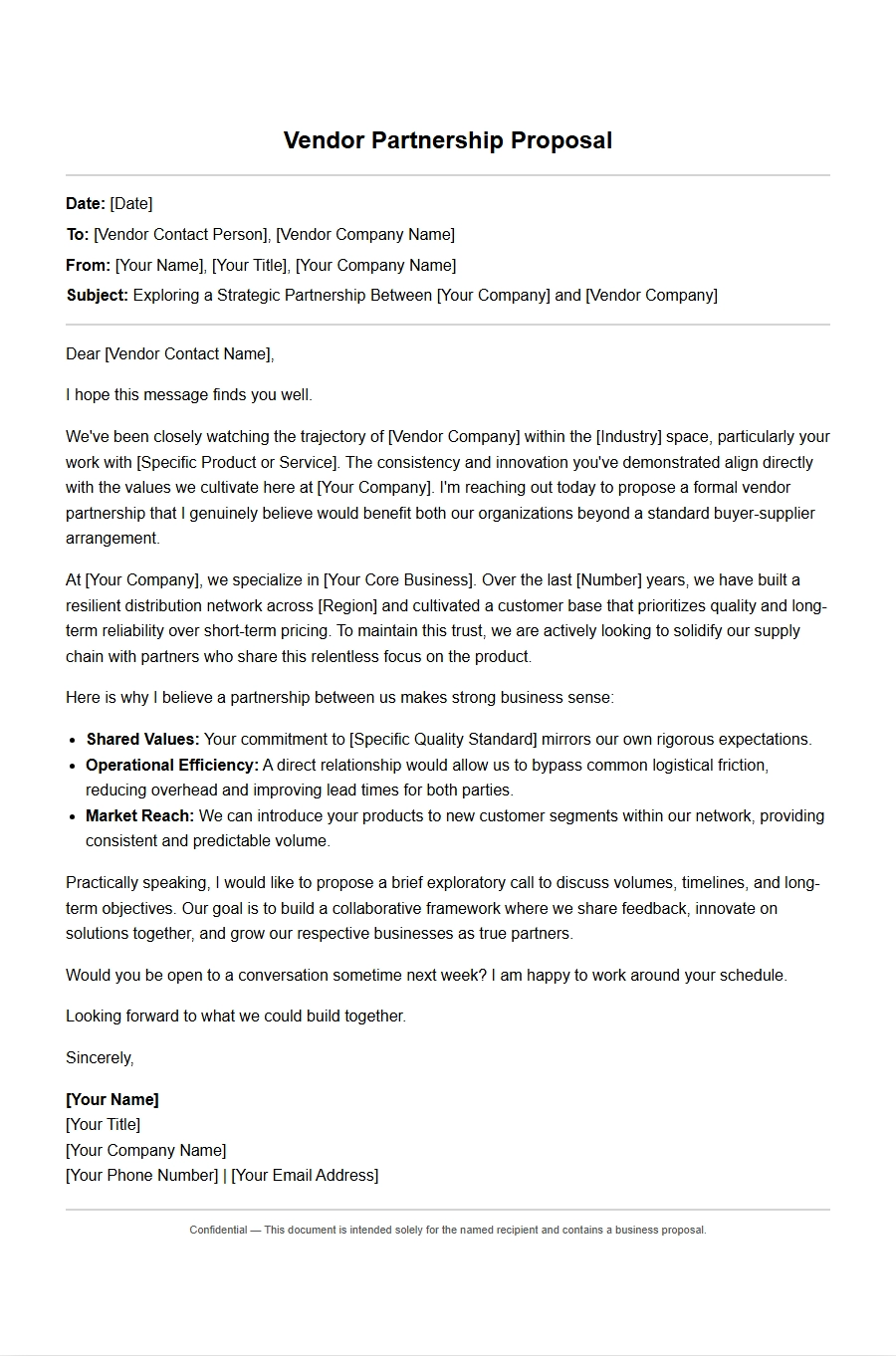 Vendor Partnership Proposal Letter Template