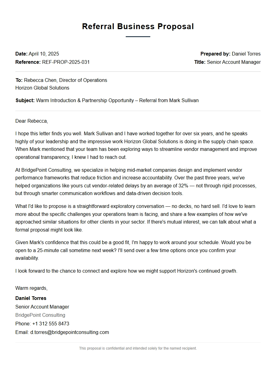 Sample Warm Referral Business Proposal Letter
