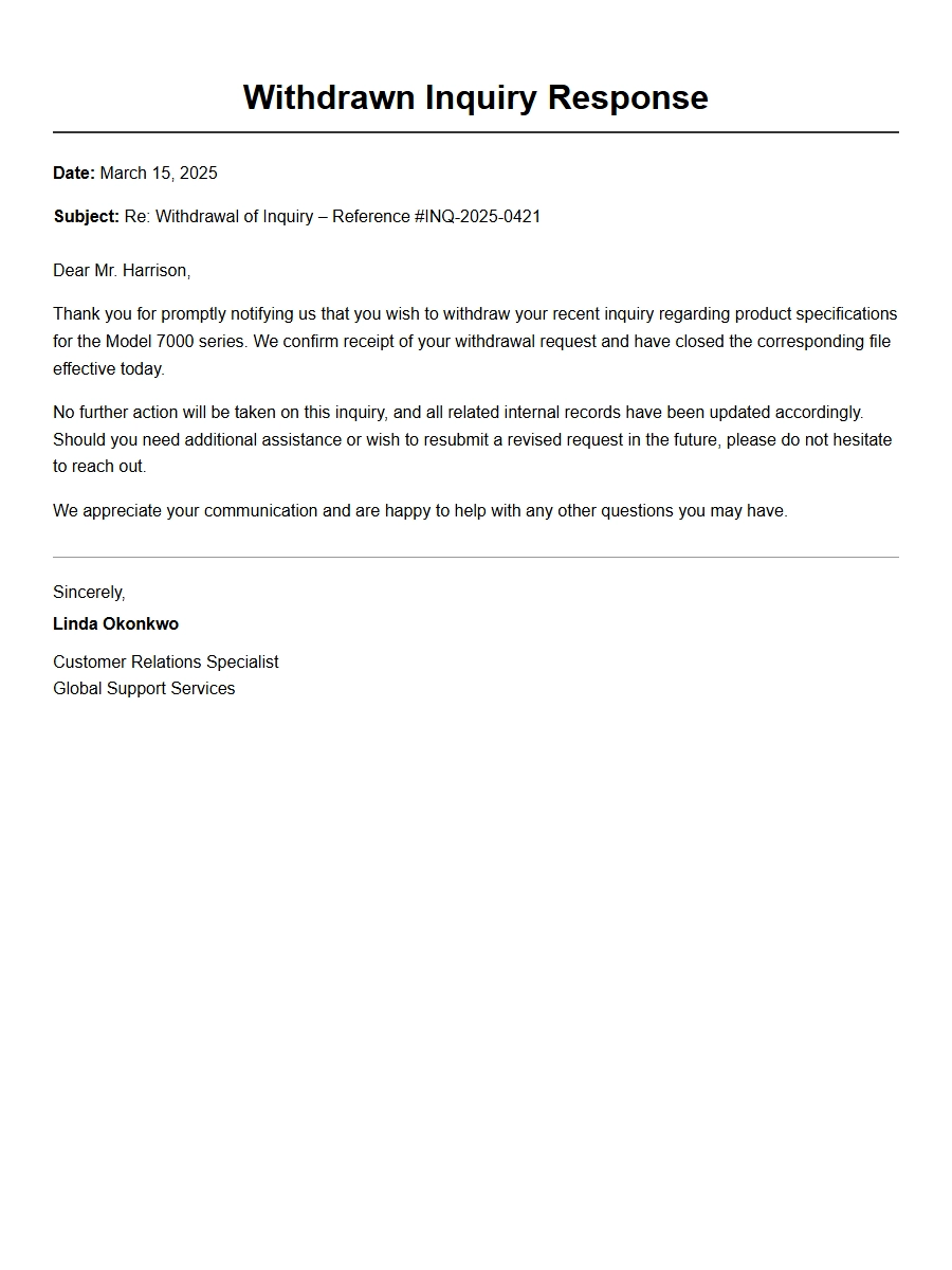 Responding to a Withdrawn Business Inquiry