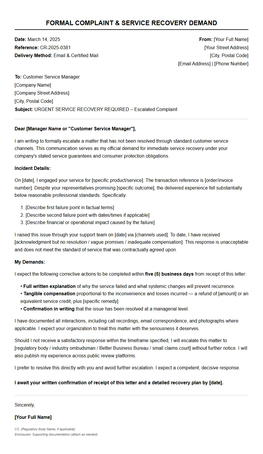 Write an Assertive Complaint Letter for Service Recovery