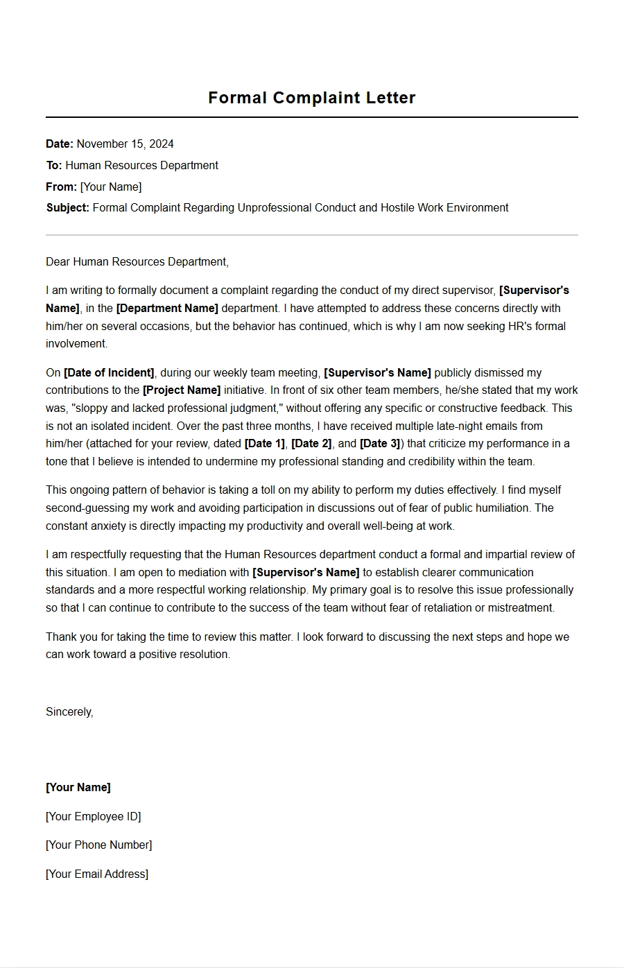 How to Write a Complaint Letter to HR