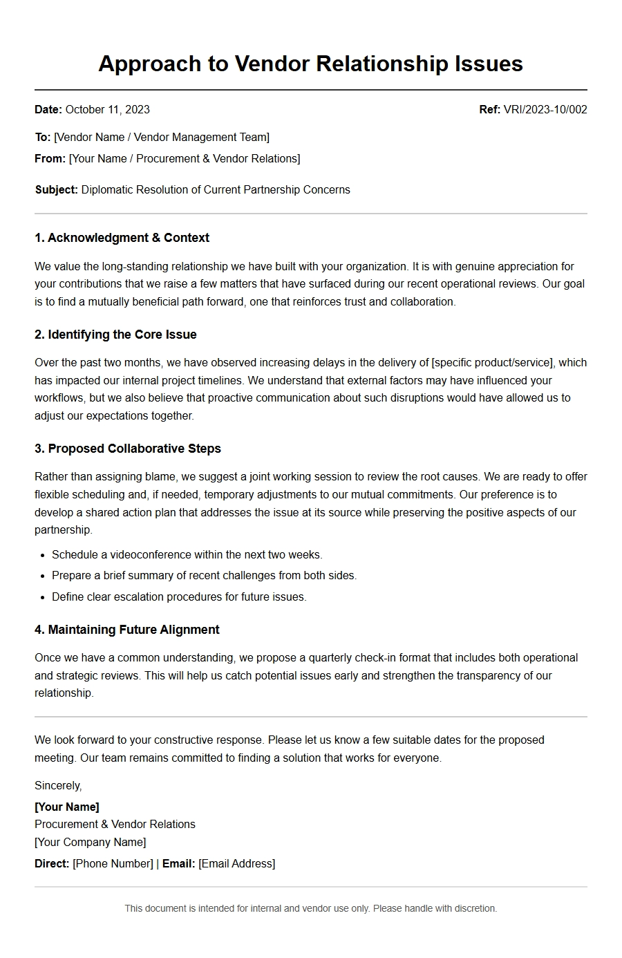 Diplomatic Complaint Letter for Vendor Issues