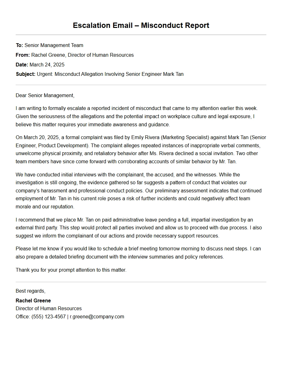 escalation email to senior management regarding misconduct - Complaint Letters