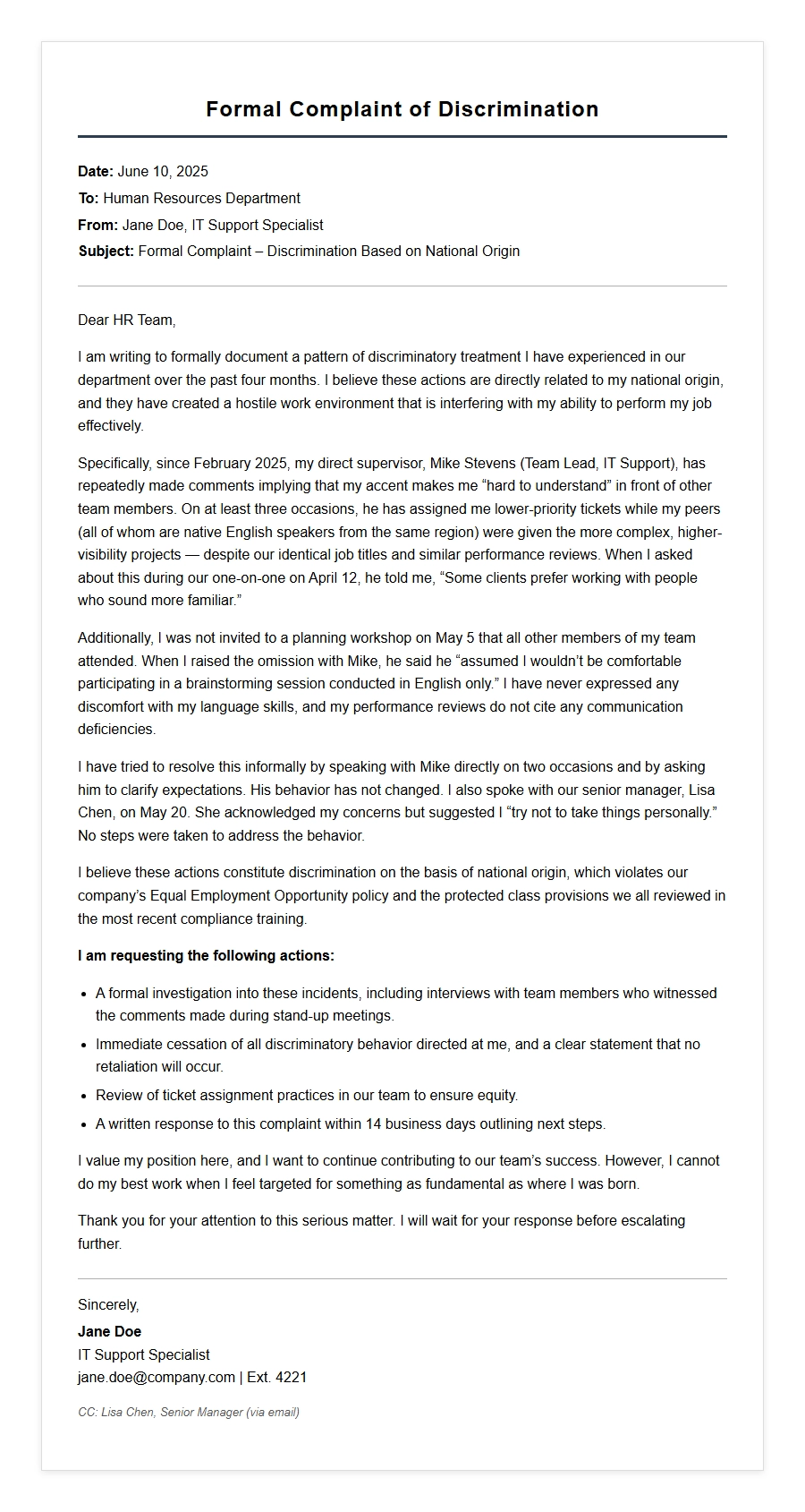 How to Write a Discrimination Claim Letter to HR