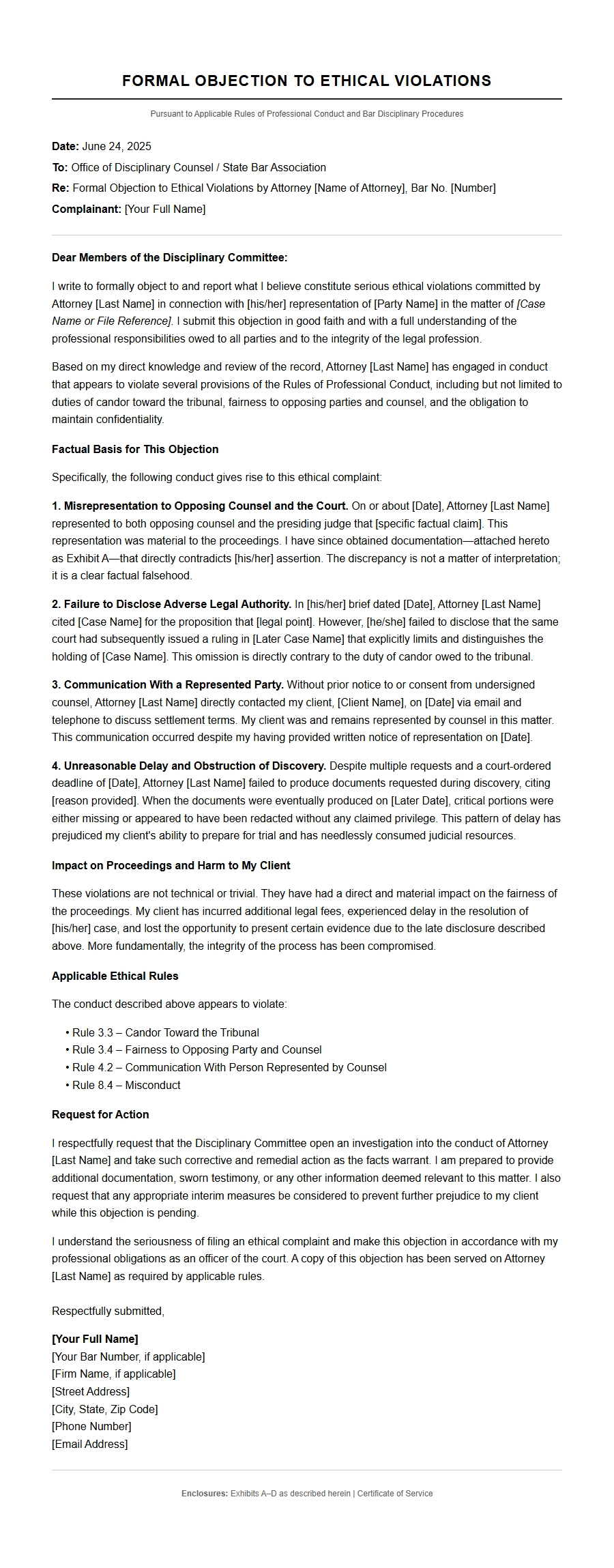 Formal Complaint Against Lawyer Misconduct