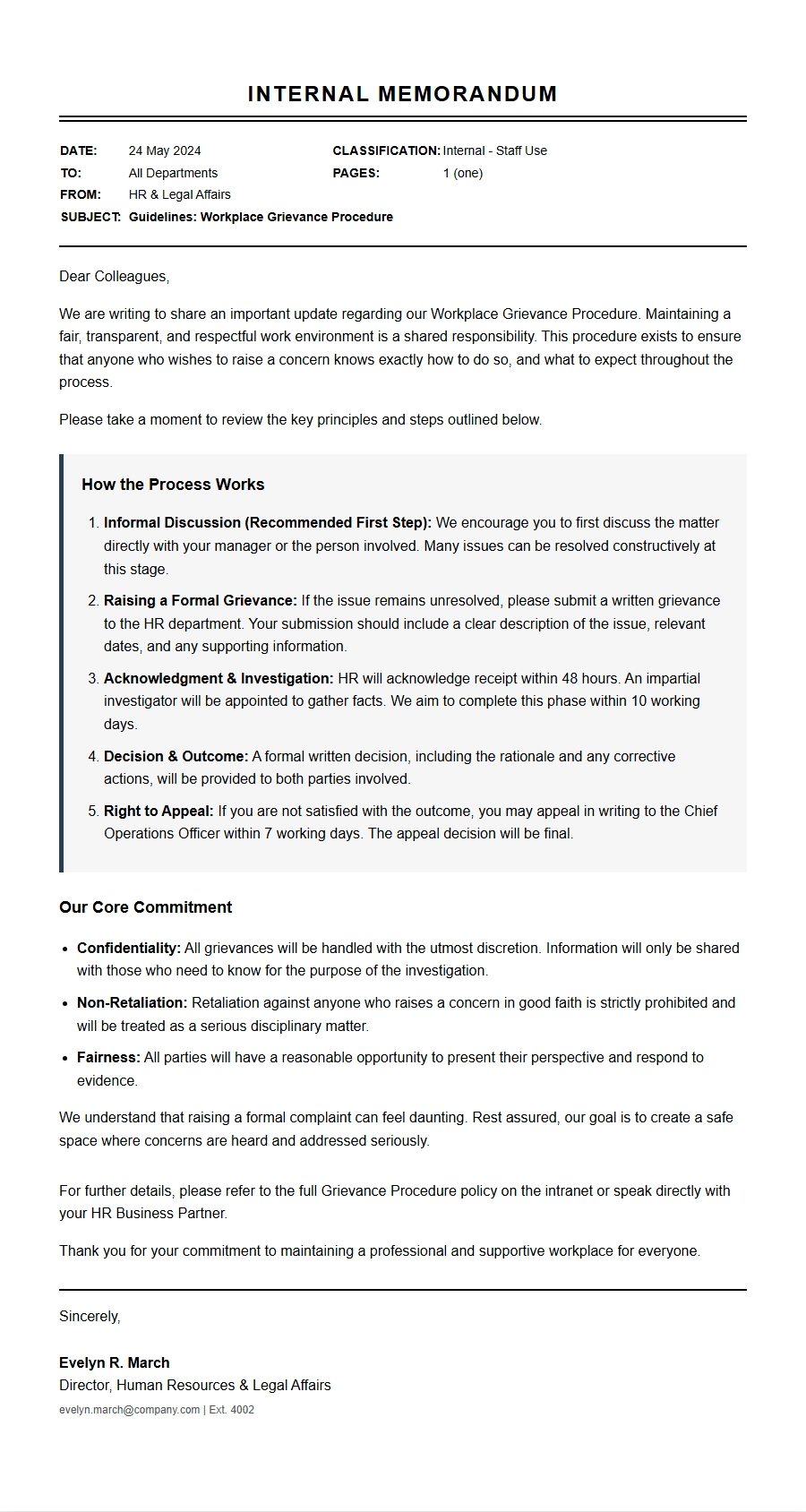 grievance procedure internal communication sample - Complaint Letters
