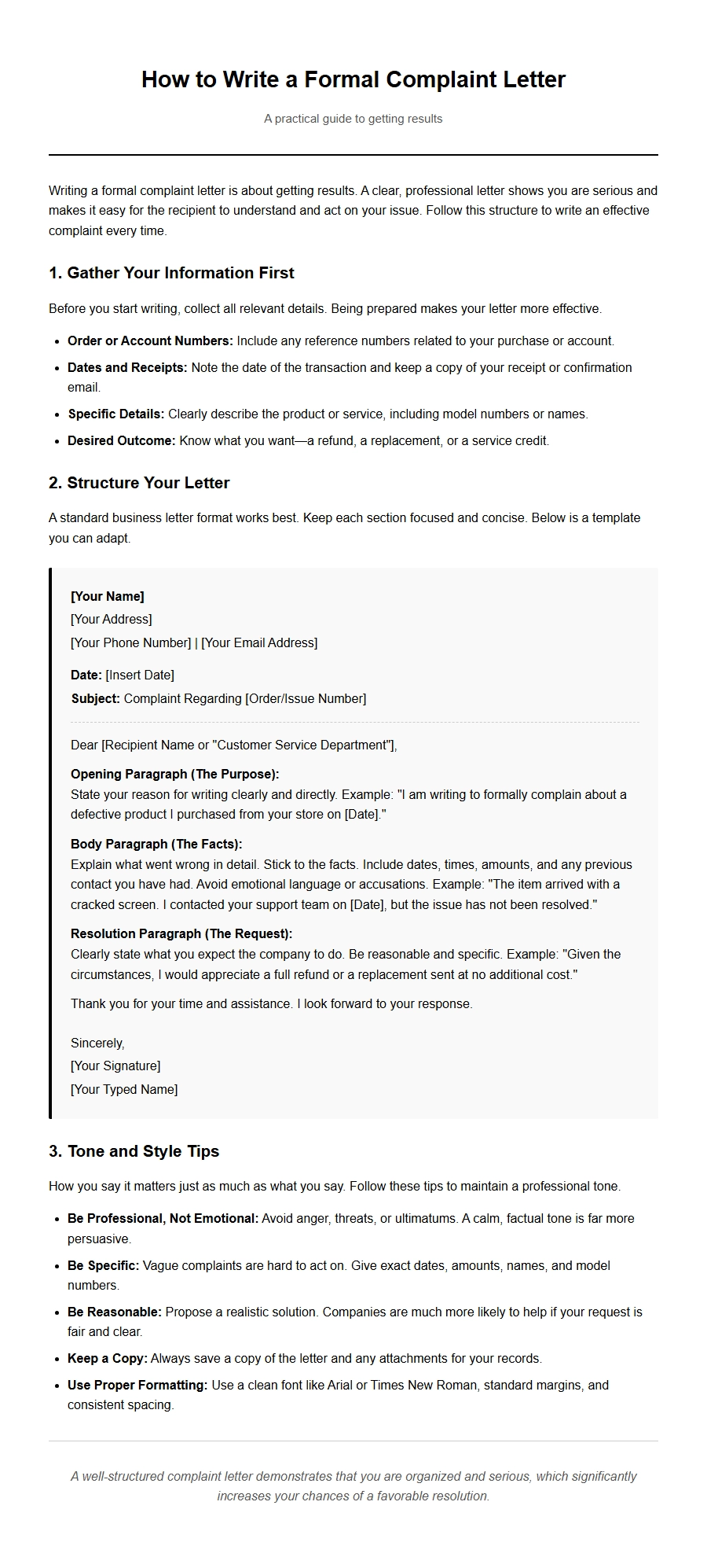 How to Write a Formal Complaint Letter