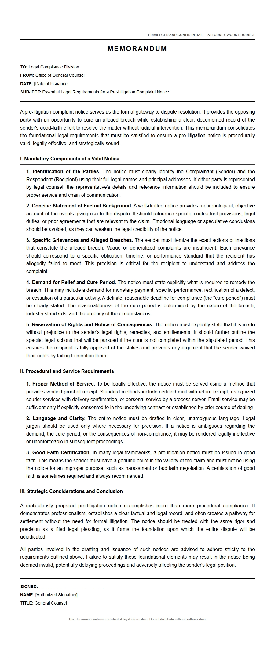legal requirements for sending a pre litigation complaint notice - Complaint Letters