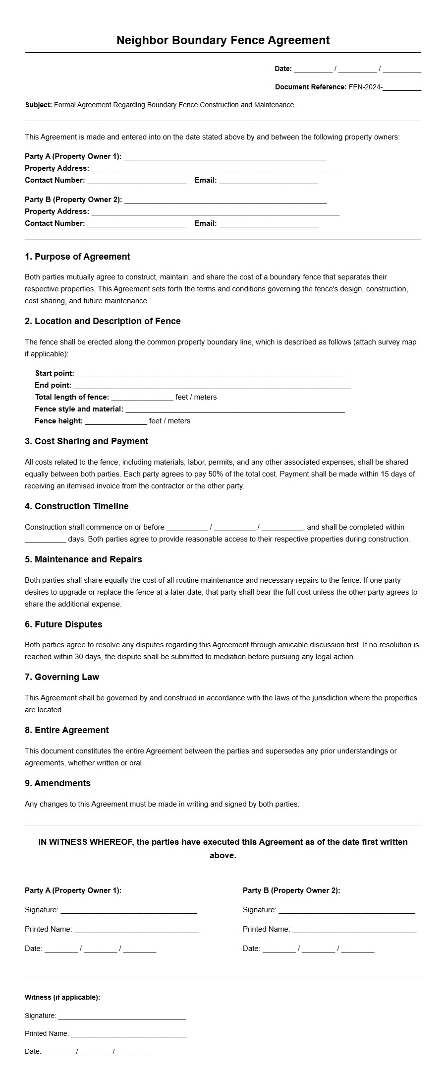 Neighbor Fence Dispute Complaint Letter Template