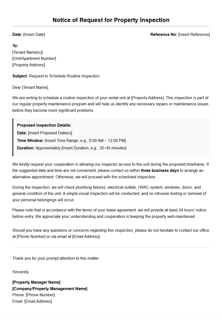 Complaint: Request for Rental Unit Inspection Notice