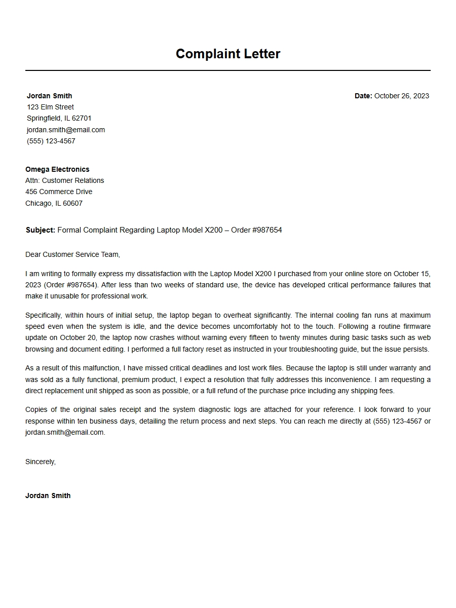 Structure of an Effective Complaint Letter