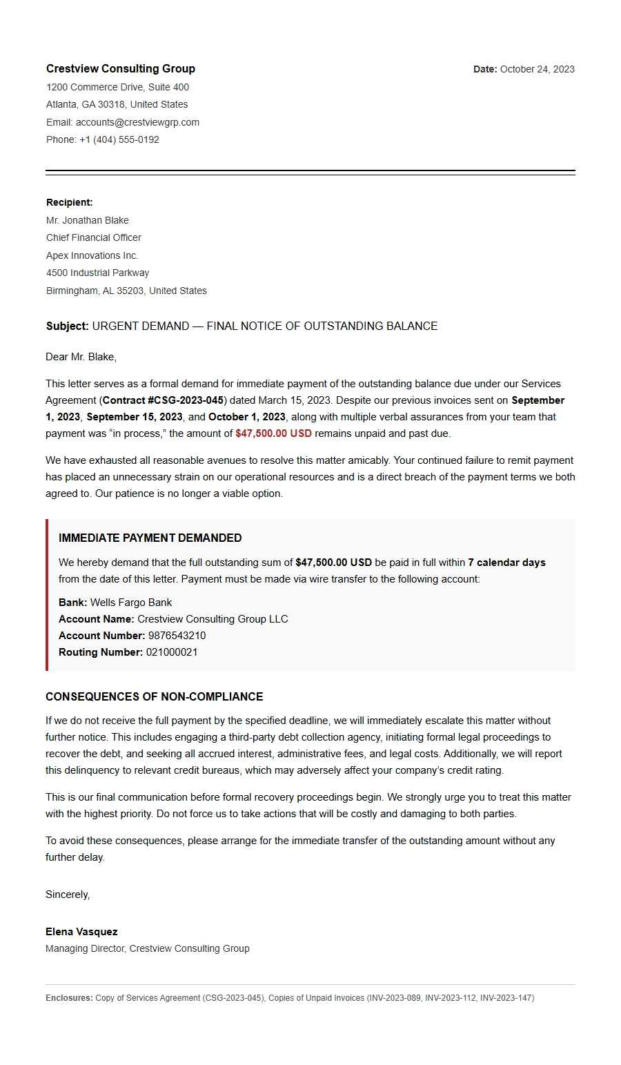 urgent demand letter for immediate resolution - Complaint Letters