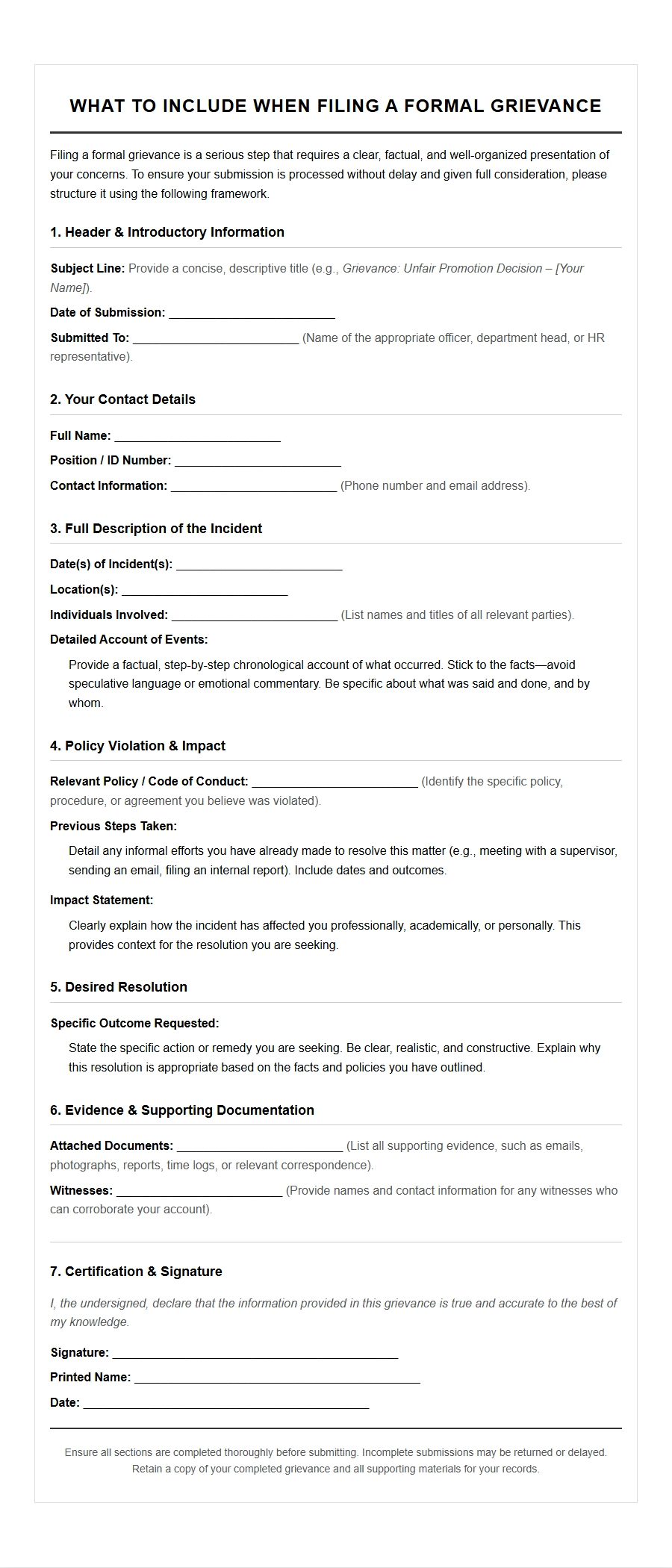 What to Include in a Formal Grievance Letter