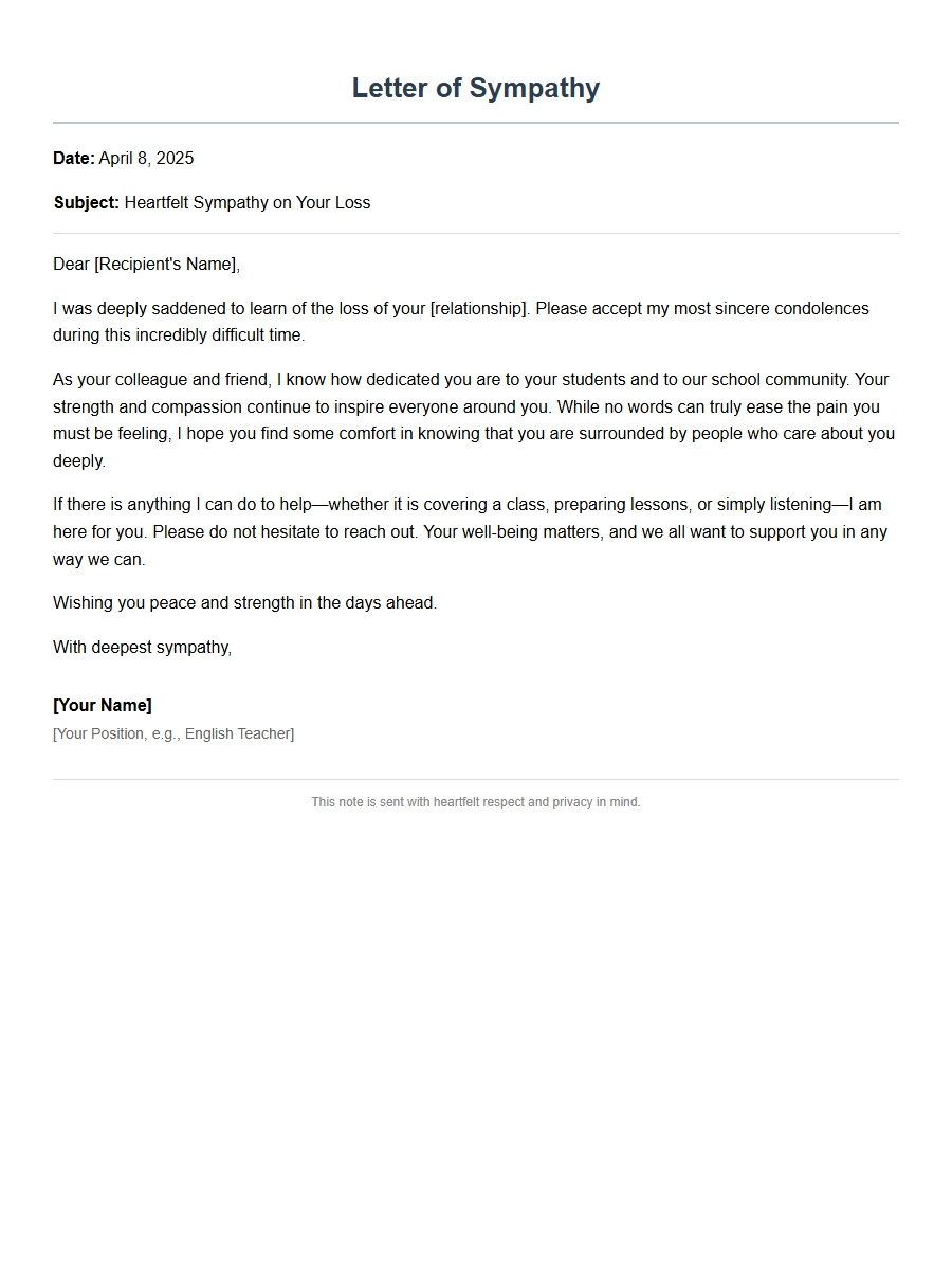 Condolence Words for a Teacher