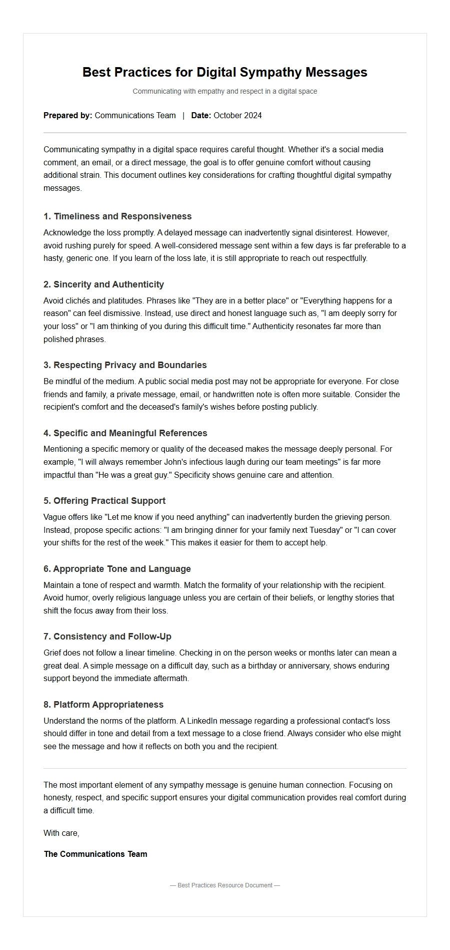 Best Practices for Digital Condolence Letters