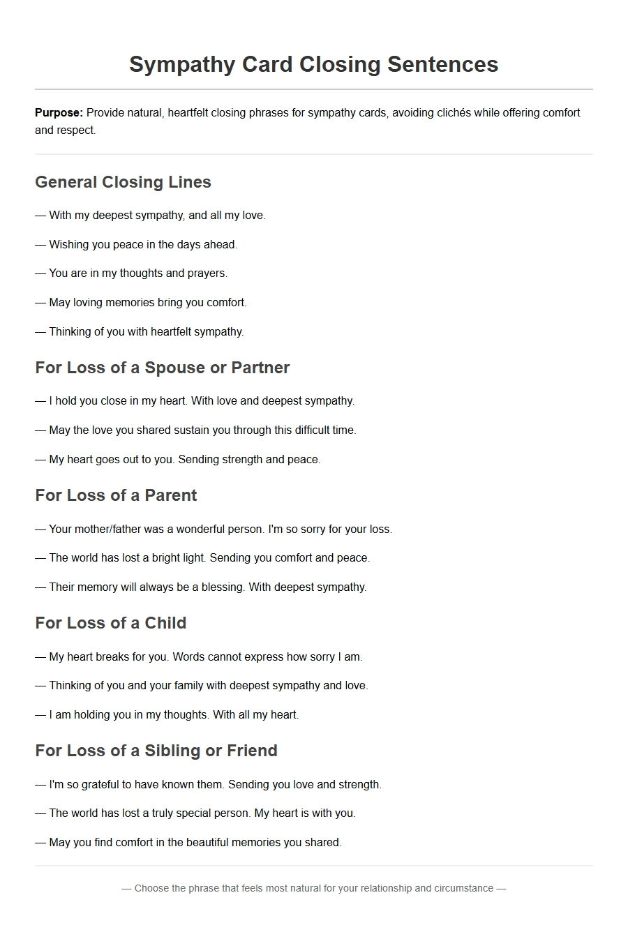 Finding the Right Closing Sentiments for Sympathy Cards