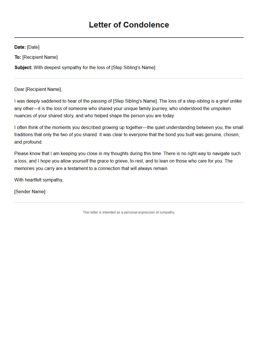 Sympathy Letter for the Loss of a Step-Sibling