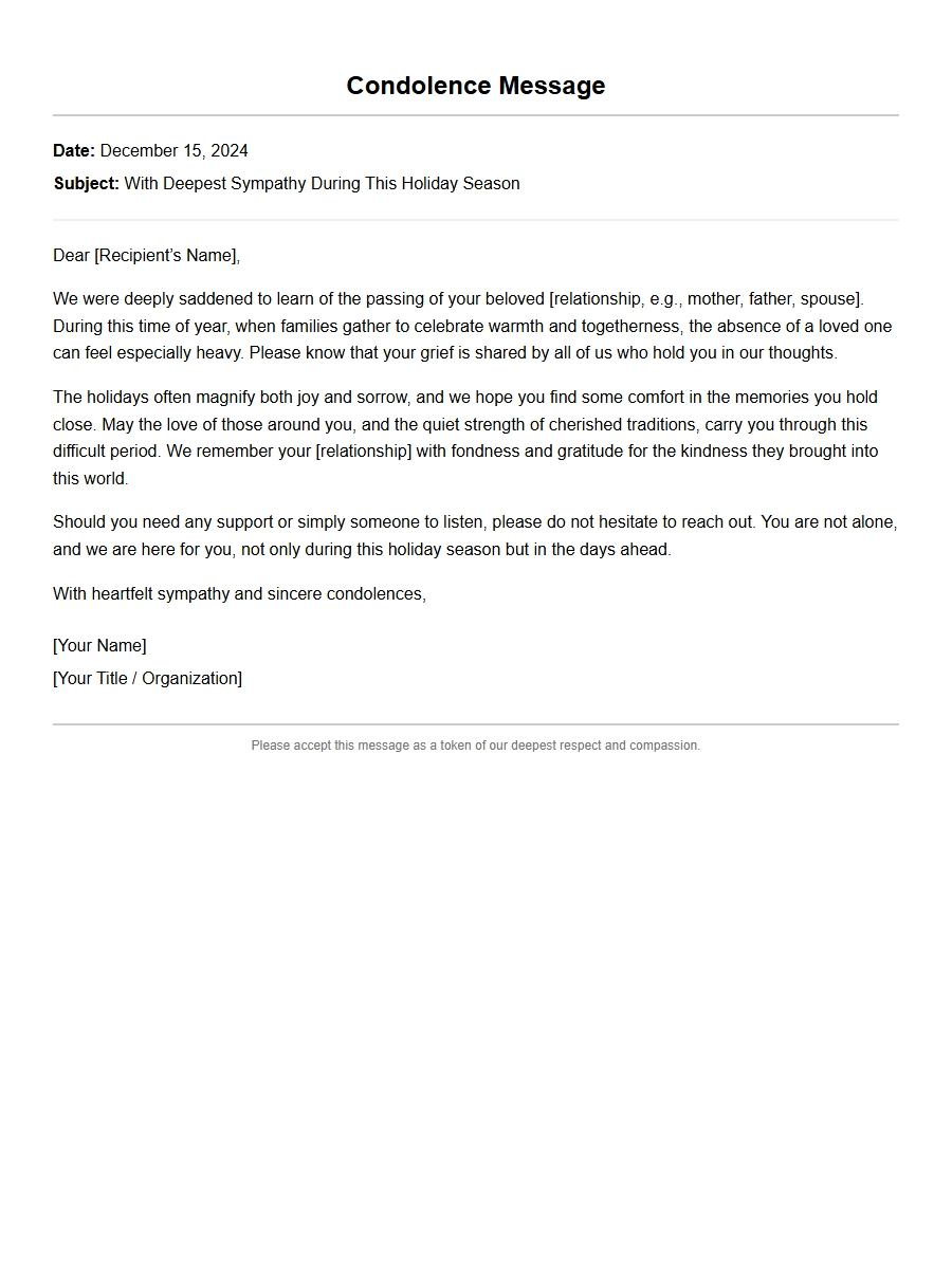 Condolence Message for a Loss During the Holidays