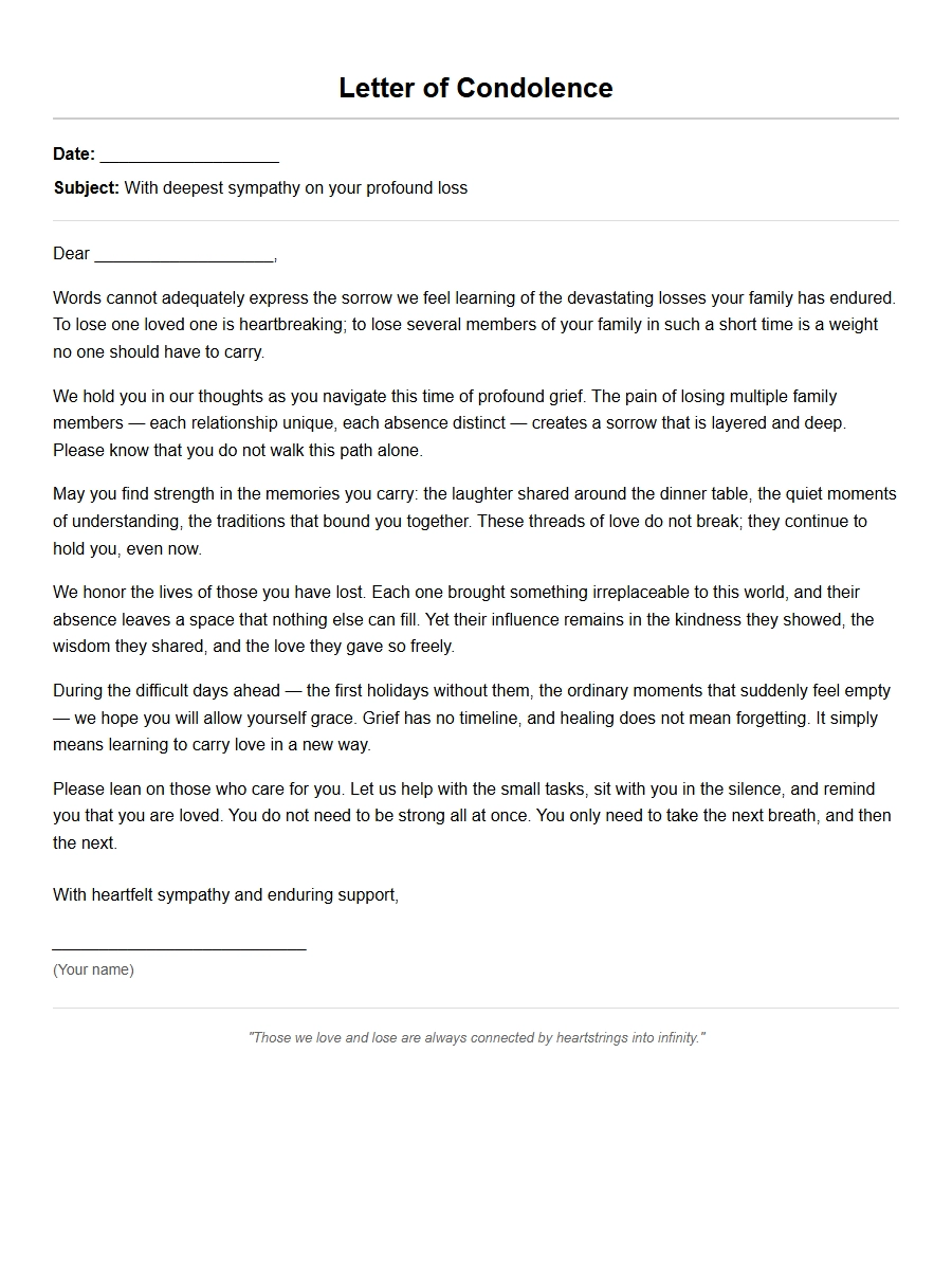 Condolence Letter for Multiple Family Losses