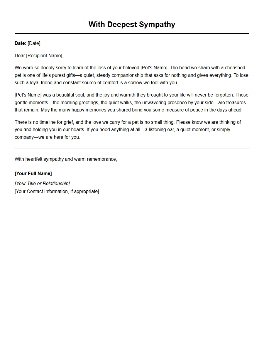 Condolence Letter for Loss of a Dog or Pet