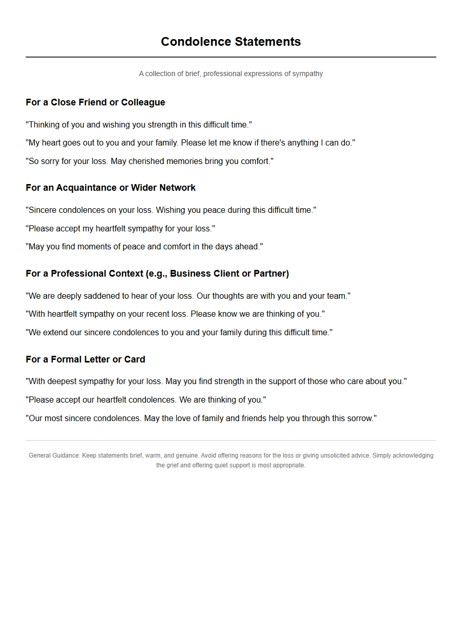 Brief Condolence Statement Examples