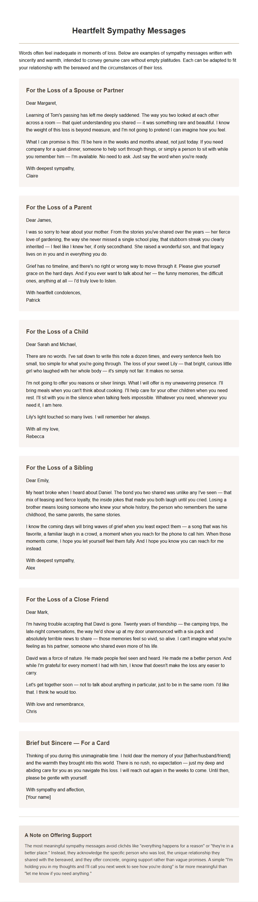 Heartfelt Sympathy Messages: Examples for Condolence Letters