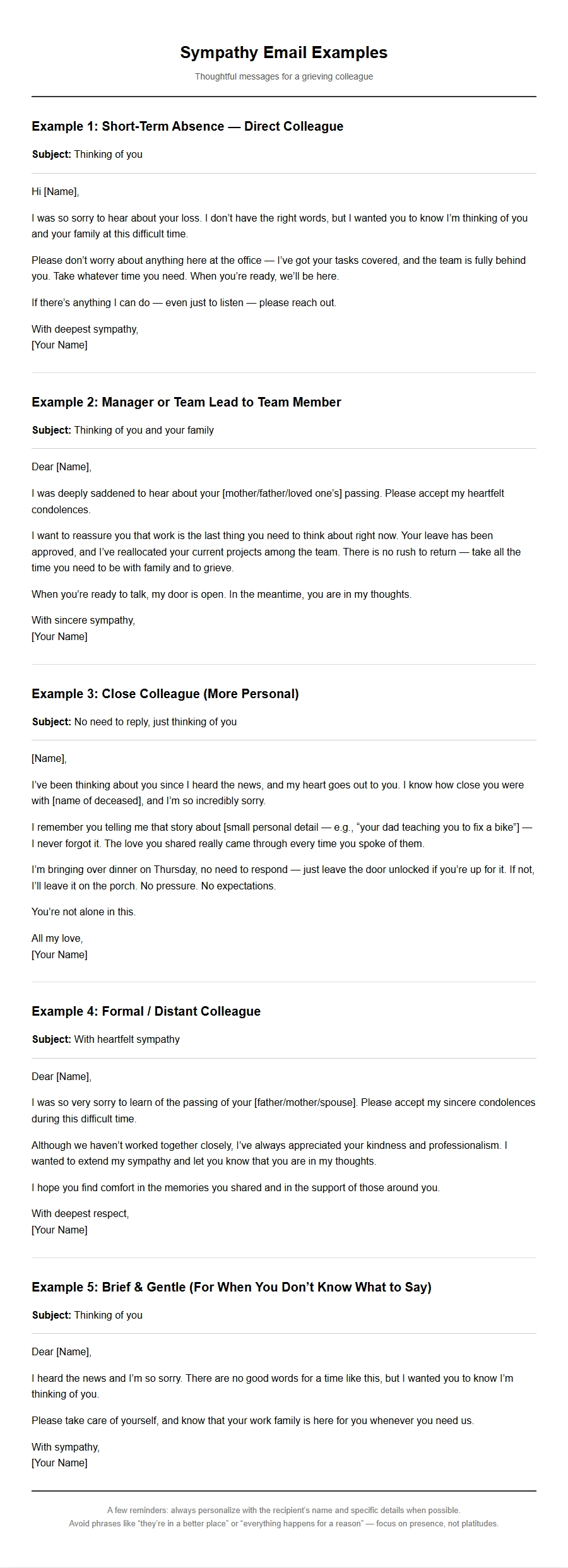 Sympathy Email Examples for a Grieving Colleague