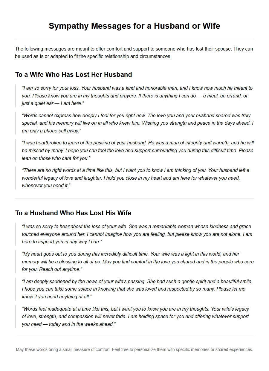 examples of sympathy messages for husband wife - Condolence Letters