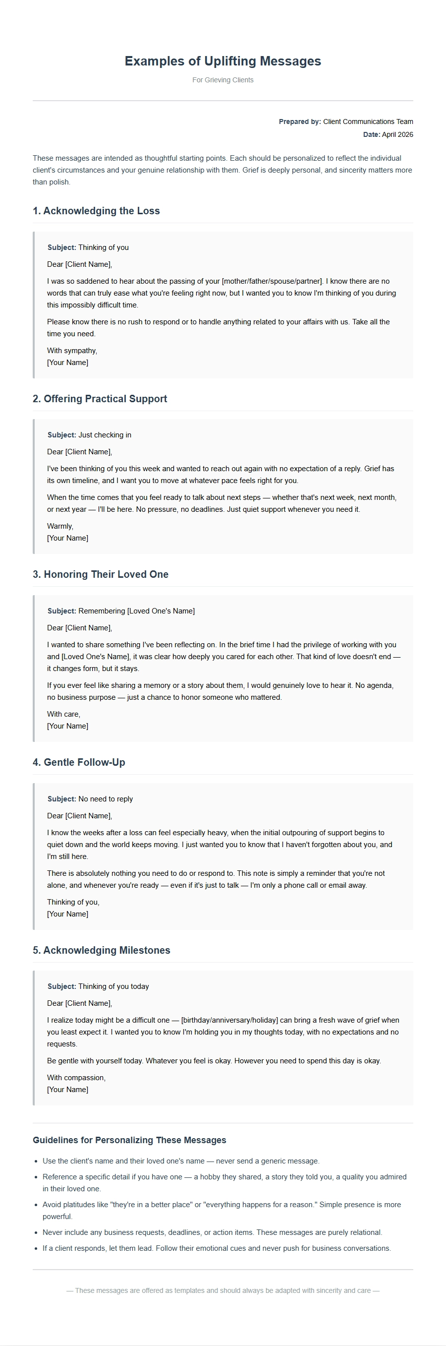 Uplifting Condolence Messages for Grieving Clients