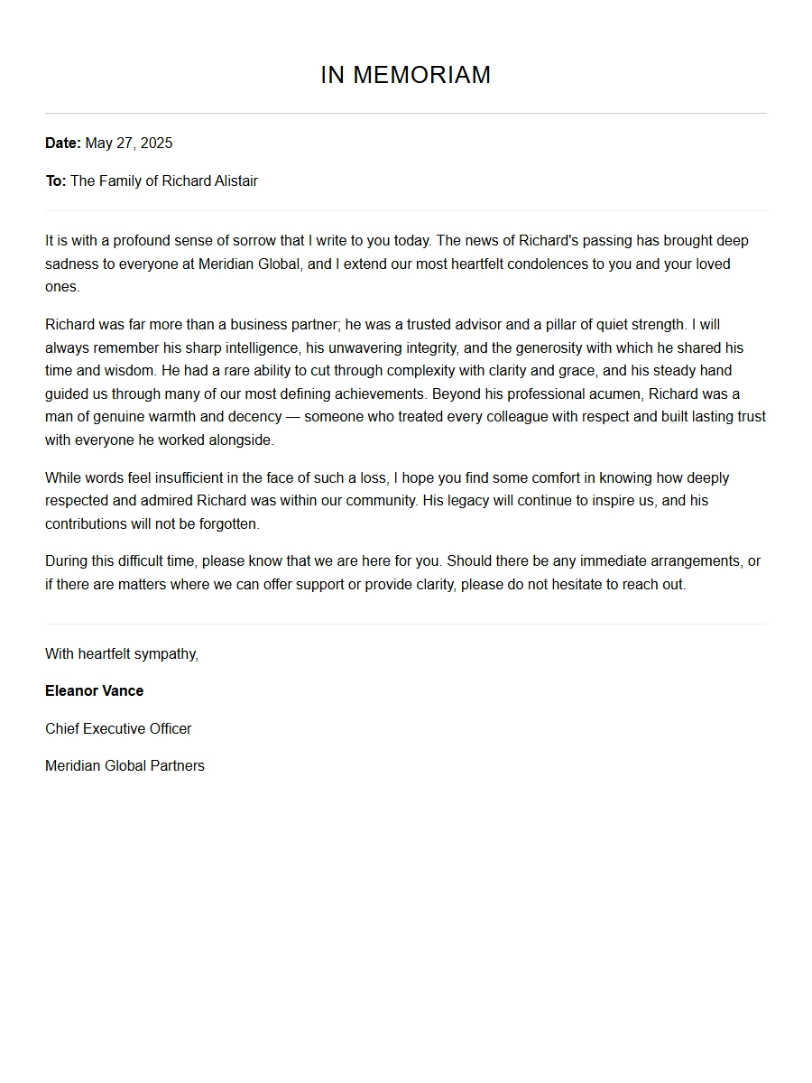 Formal Condolence Message for a Business Partner