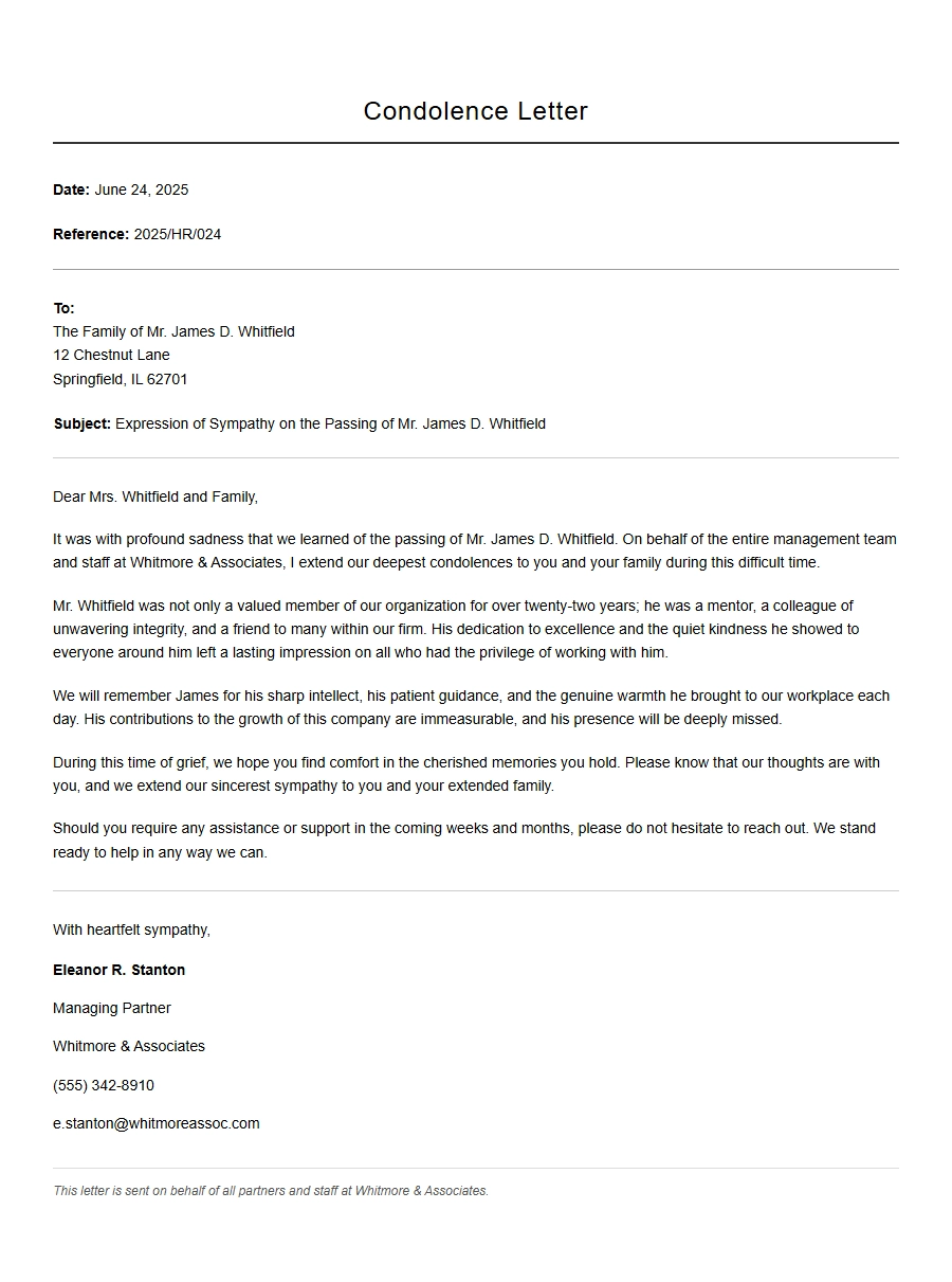 Formal Tone Condolence Letter for Business