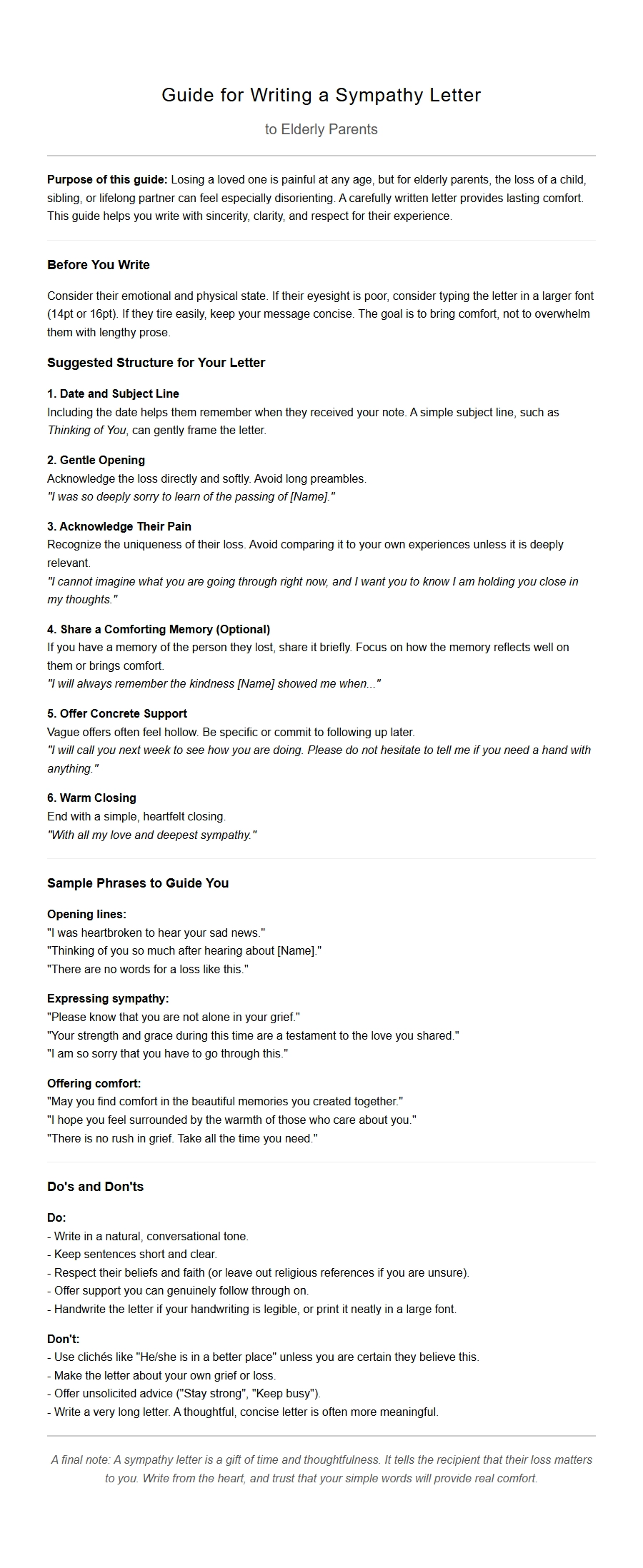 How to Write a Sympathy Letter for Elderly Parents