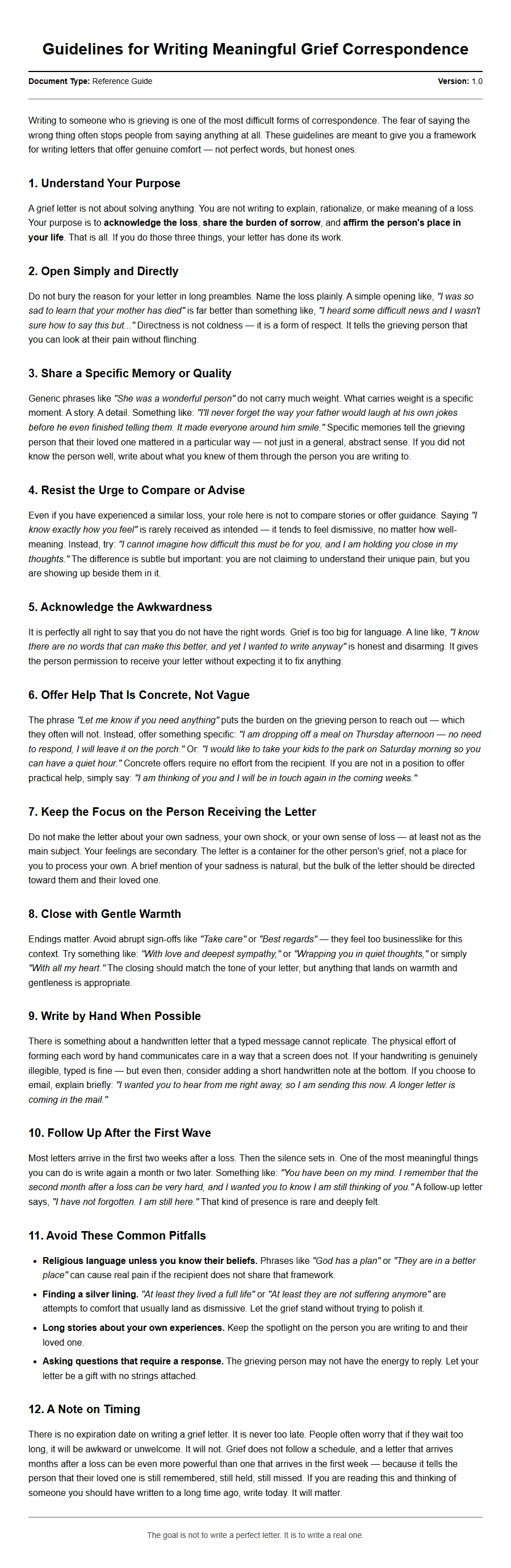 Guidelines for Meaningful Condolence Letters