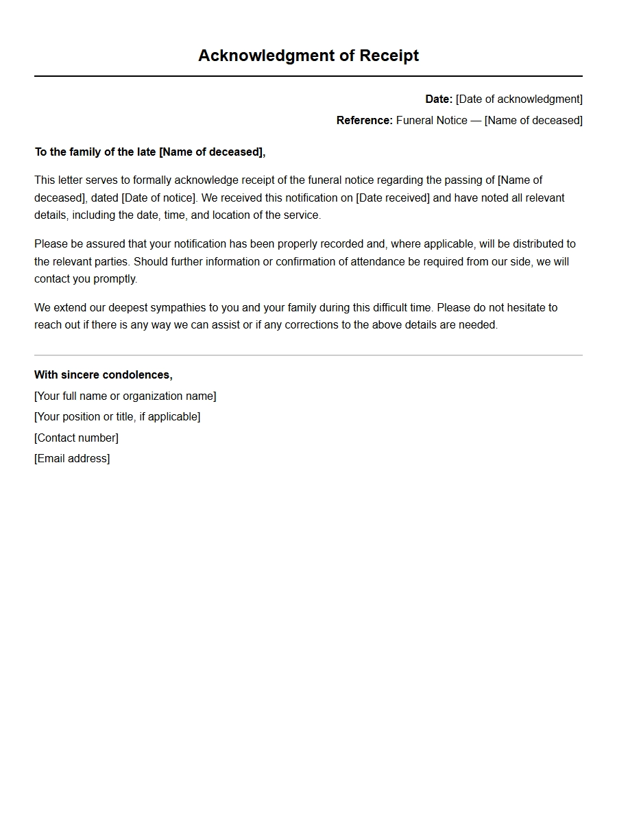 Acknowledging Receipt of a Funeral Notice
