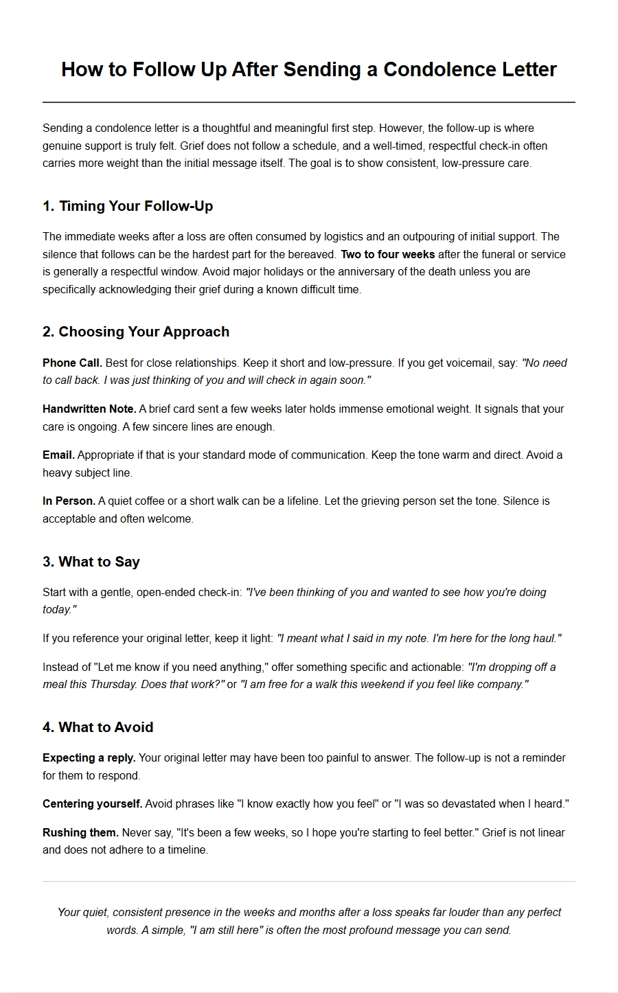 How to Follow Up After a Condolence Letter
